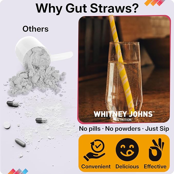 Gut Straws with Probiotics for Digestive Health – 60 Billion CFUs – Supports Gut Health & Nutrient Absorption – Fiber Infused Drinking Straws with Prebiotics, Lemon Flavor, 14 Count