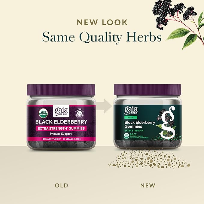 Gaia Herbs Black Elderberry (Sambucus Nigra) Extra Strength Gummies - Delicious Immune Support Supplement - Made with Certified Organic Black Elderberries for Immune System Support - 80 Gummies