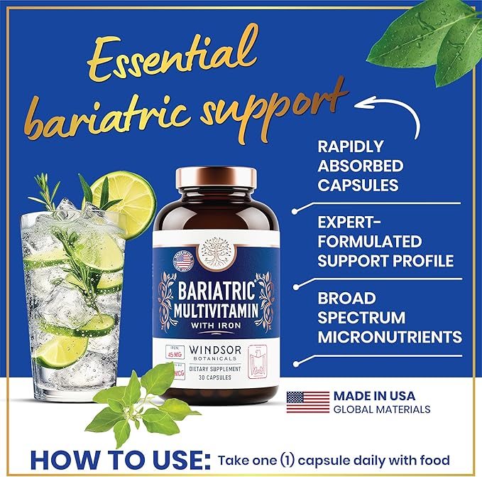 Bariatric Multivitamin with Iron - 45mg Iron Easy to Swallow, One a Day Bariatric Vitamins for Women and Men - Gastric Bypass, Gastric Sleeve Recovery Vitamin Multivitamins - 30 Caps