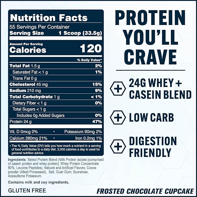 PEScience Select Protein Powder, Whey and Casein Blend, Clean Protein Powder for Women and Men, Low Calorie, Low Carb, Keto Friendly, Gluten Free - Frosted Chocolate Cupcake - 55 Servings