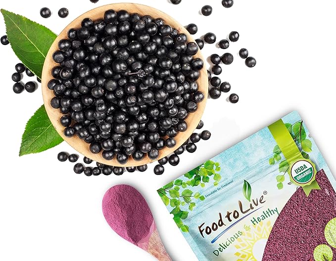 Food to Live Organic Black Elderberry Powder, 8 Pounds – Non-GMO, Made from Raw Dried Berries, Unsulfured, Vegan, Bulk, Great for Baking, Smoothies, Yogurts, No Sulphites, Contains Maltodextrin