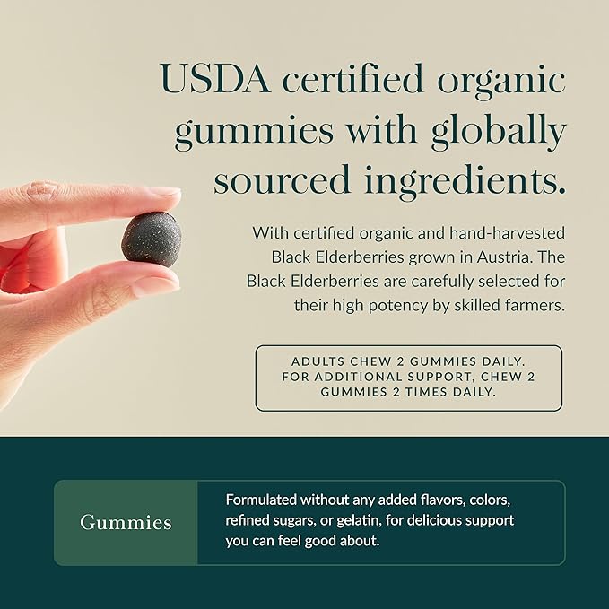 Gaia Herbs Black Elderberry (Sambucus Nigra) Extra Strength Gummies - Delicious Immune Support Supplement - Made with Certified Organic Black Elderberries for Immune System Support - 120 Gummies