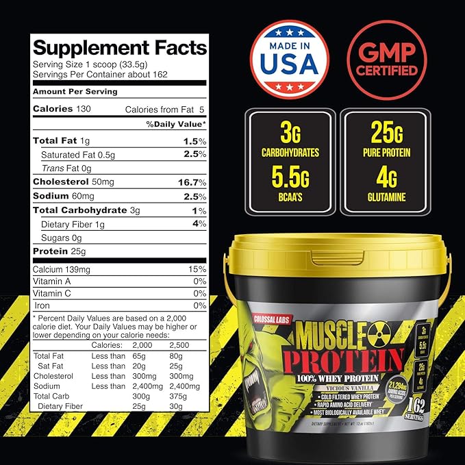 Muscle Protein Whey Powder [12 lbs/Pack of 1]– Cold Filtered, 25g Pure Protein, 6.6g BCAAs (Packaging May Vary) (12LB, Chocolate)