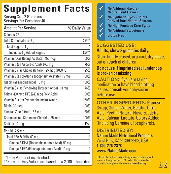 Nature Made Mens Multivitamin Gummies with Omega-3, Mens Gummy Multivitamins for Daily Nutritional Support, 80 Gummy Vitamins and Minerals, 40 Day Supply