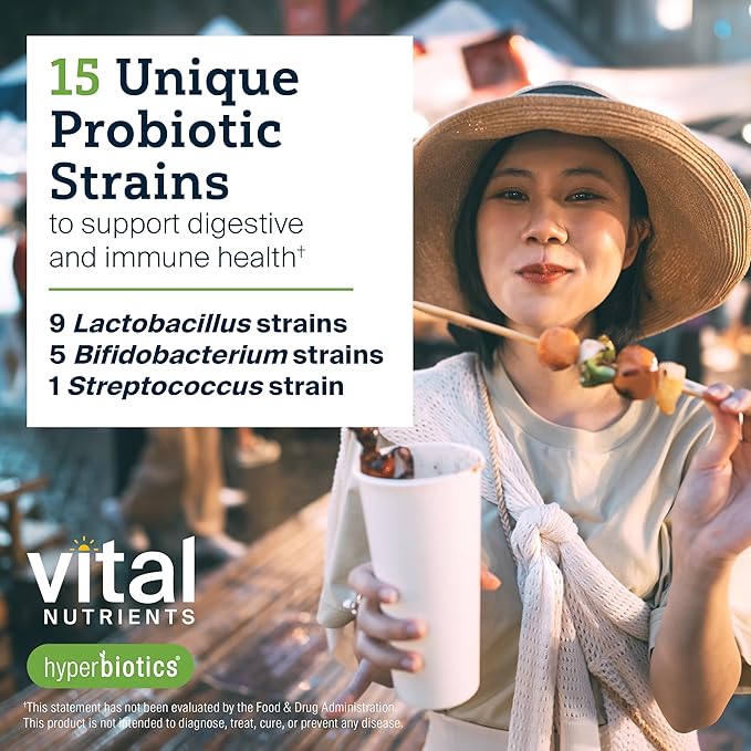 Hyperbiotics Vital Nutrients Pro-15 Prebiotics and Probiotics for Women and Men | 15 Science Backed Strains | Supports Occasional Constipation, Diarrhea, Gas & Bloating | 60 Vegan Time Release Pearls