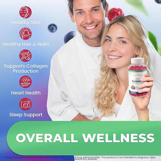 Zinc Gummies 50mg - Immune Support, Skin Health, Antioxidant, Daily Zinc Supplement for Adults, High Potency Immune Defense Gummy, Chewable Zinc Citrate Immunity Gummies, Vegan, Non-GMO, Gluten-Free