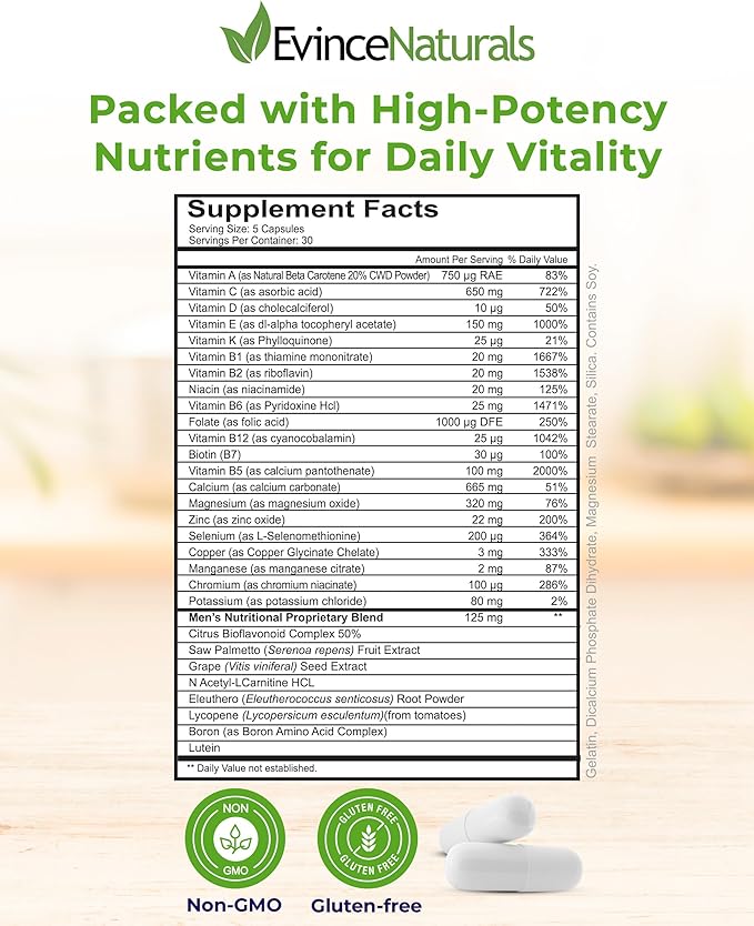 Multivitamin for Men - Men's Daily Nutritional System with Essential Vitamins & Saw Palmetto for Overall Wellbeing & Prostate Support - 150 Capsules