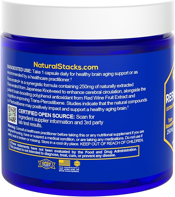 Resveratrol Supplement - 250mg Trans-Resveratrol & 10mg Trans-Pterostilbene - Antioxidants Supplement with 200mg Red Wine Extract - Extra Strength Aging Support - 60 Japanese Knotweed Capsules