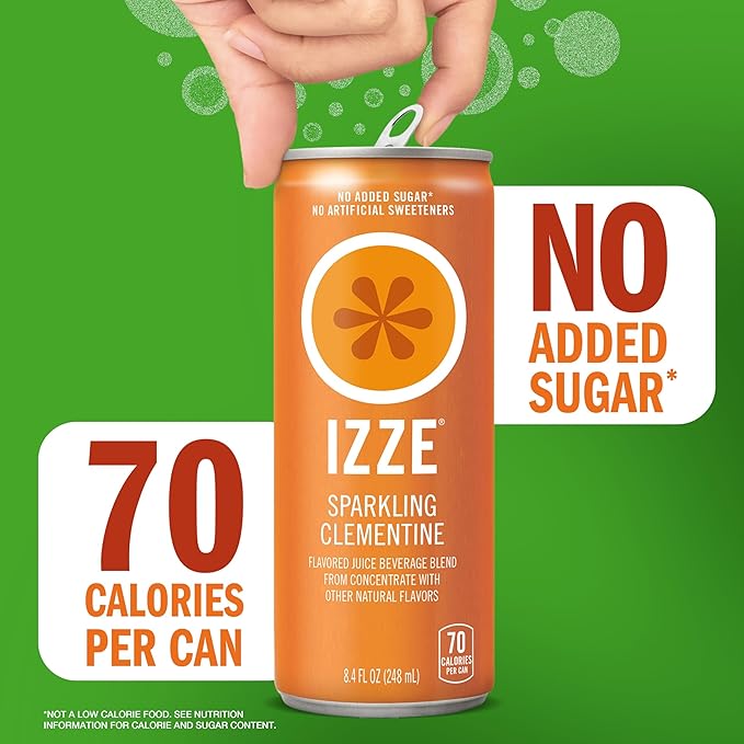 IZZE Sparkling Water Juice Beverage Blend, Clementine, No Sugar Added, 8.4 FL OZ, 24 Cans