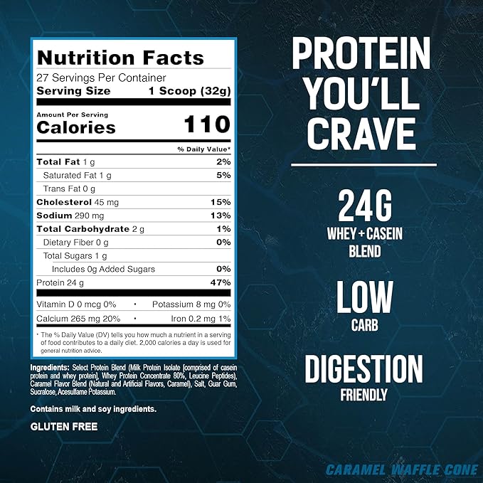 PEScience Select Protein Powder, Whey and Casein Blend, Clean Protein Powder for Women and Men, Low Calorie, Low Carb, Keto Friendly, Gluten Free - Caramel Waffle Cone - 27 Servings