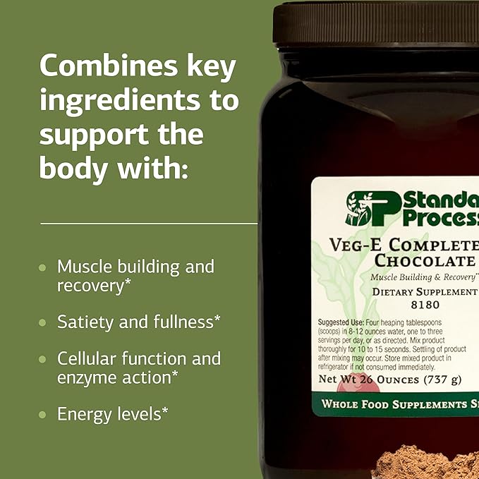 Standard Process Veg-E Complete Pro - Organic, Plant-Based Protein Powder for Muscle Building & Recovery - Supports Hair, Skin & Nails - Vegan & Gluten-Free - Chocolate, 18 Servings