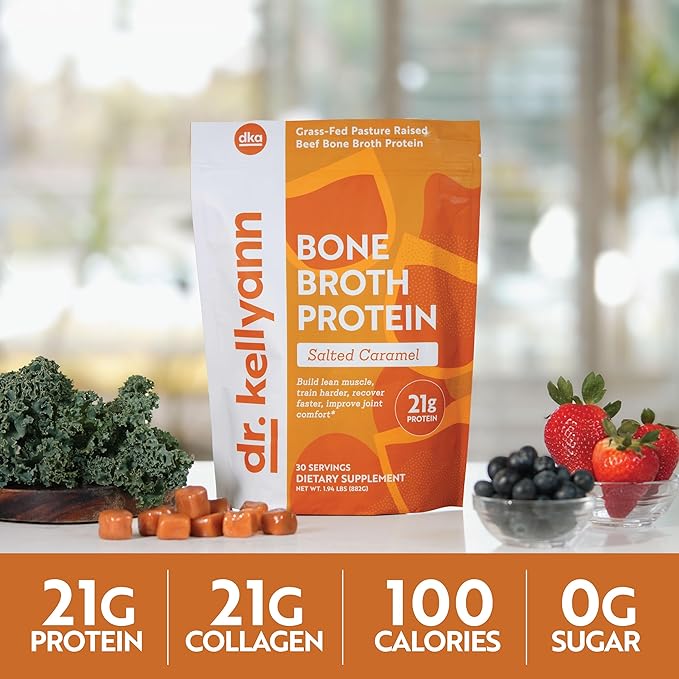 Dr. Kellyann Bone Broth Protein Powder Salted Caramel - 21g Protein, Grass-Fed Collagen, Segar-Free, Keto & Paleo Friendly (30 Servings)