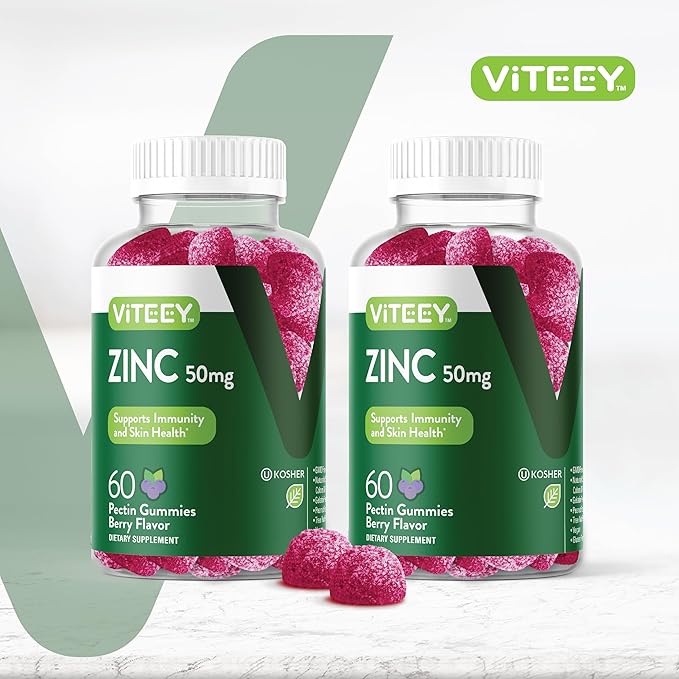VITEEY Zinc Gummies Adult & Teens - 50mg - Immune Health Support & Antioxidant Support - Vitamin Zinc Supplement - Vegan, Gelatin Free, GMO Free - Tasty Chewable Berry Flavored Gummy