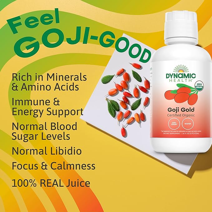 Dynamic Health Organic Goji Gold Pure Juice, No Additives, Vegetarian, BPA Free, 16 Fl oz