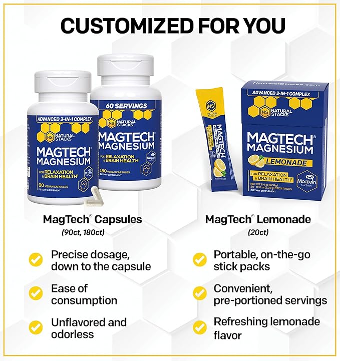 NATURAL STACKS Apigenin for Sleep + Magtech Magnesium Supplement Bundle - Supports Sleep & Brain Health* - 210 Total Capsules