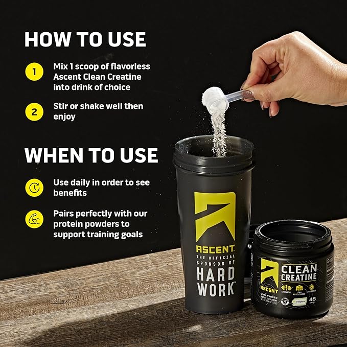 Ascent Clean Creatine Monohydrate Powder - 5G Per Serving, Creapure Creatine Supplement - Unflavored, 45 Servings