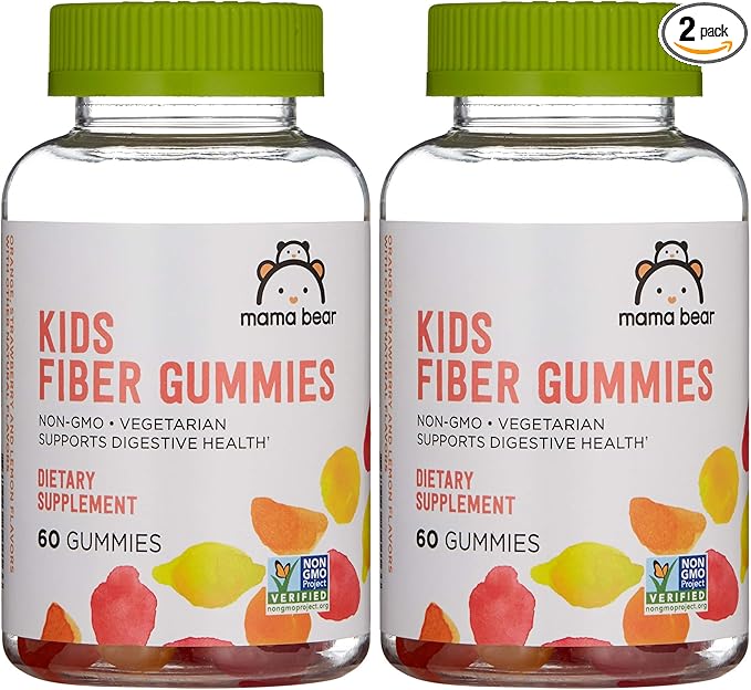 Amazon Brand - Mama Bear - Kids Fiber Gummies - Supports Digestive Health, Orange, 60 Count (Pack of 2)