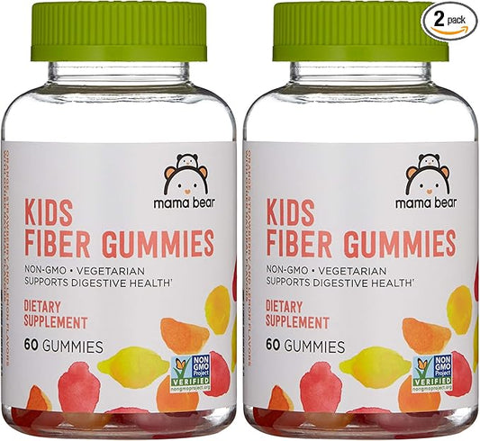 Amazon Brand - Mama Bear - Kids Fiber Gummies - Supports Digestive Health, Orange, 60 Count (Pack of 2)
