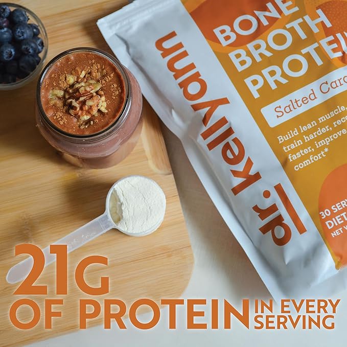 Dr. Kellyann Bone Broth Protein Powder Salted Caramel - 21g Protein, Grass-Fed Collagen, Segar-Free, Keto & Paleo Friendly (30 Servings)