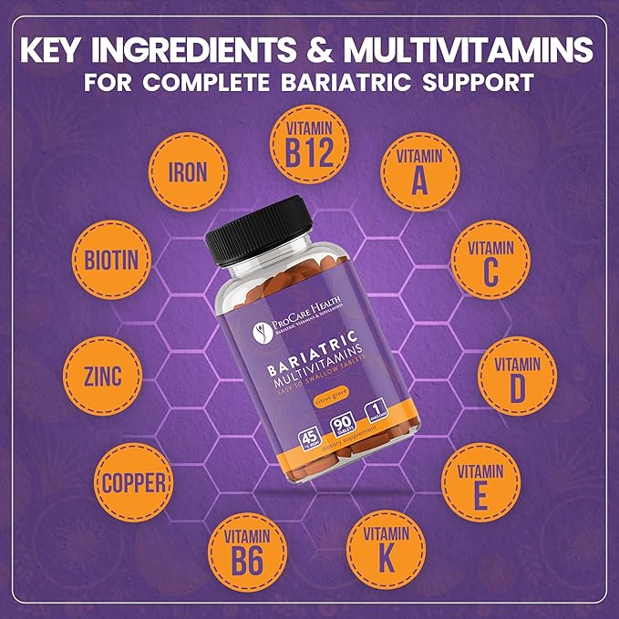 ProCare Health Bariatric Multivitamin with Iron 45mg (90 Easy to Swallow Tablets) - Post Op Bariatric Vitamins for Gastric Bypass Pills for Sleeve Patients, Sustains Recovery & Energy (3 Month Supply)