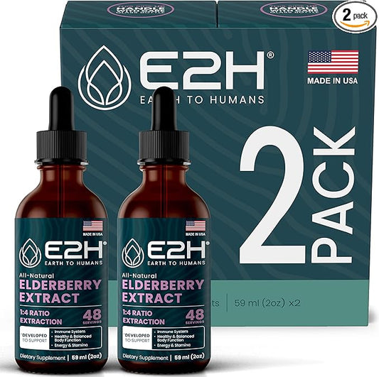 E2H Elderberry Syrup – Powerfull Antioxidants Supplement from Organic Elderberries Extract – Sambucus Elderberry Syrup for Kids & Adults for Immune Support | Non-GMO, Vegan (2 Bottles)