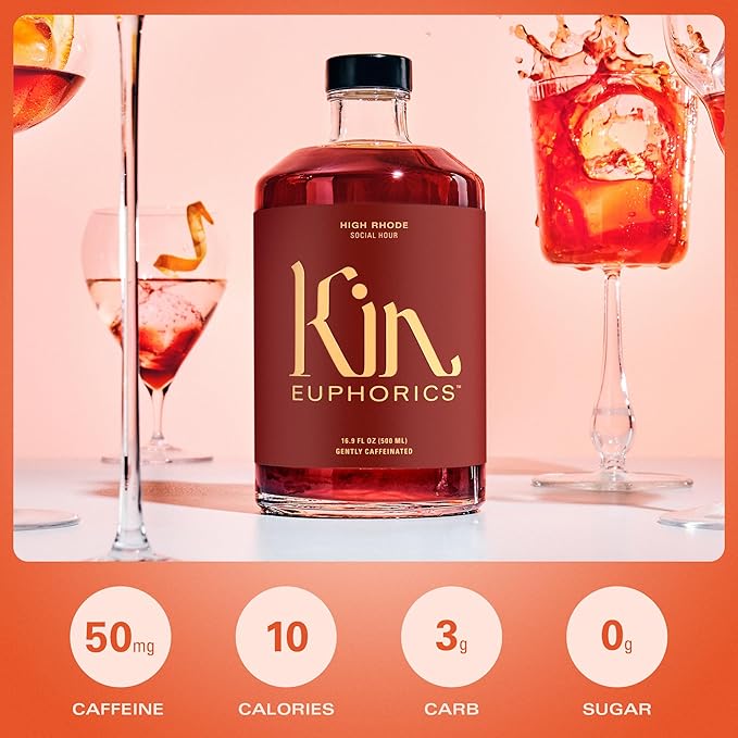 Kin Euphorics High Rhode Non-Alcoholic Aperitif | Elevate Your Social Hour | Adaptogens, Nootropics & Botanicals | Rhodiola Rosea, 5-HTP, GABA | Citrus, Bitters & Spices | 16.9 fl oz