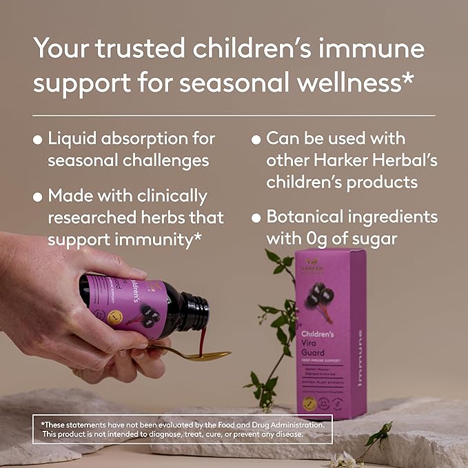 Children’s Immune + Wellbeing Syrup, Liquid Herbal Immune Support for Kids with Echinacea, Elderberry & Olive Leaf, Natural Elderberry Flavor, Plant-Based, Ages 3 to 12, 5.1 fl oz