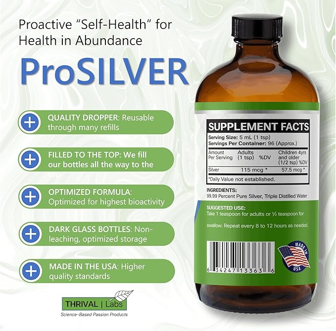 Ionic Colloidal Silver Liquid 20 PPM Bio Active for Immune Support Glass Bottle 16oz Organic Supplement