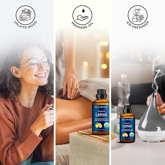 Organic Lemon Essential Oil 30 ml - Pure, Natural Oils for Aromatherapy, Diffusers, DIY, Candle and Soap Making Scent - Nexon Botanics
