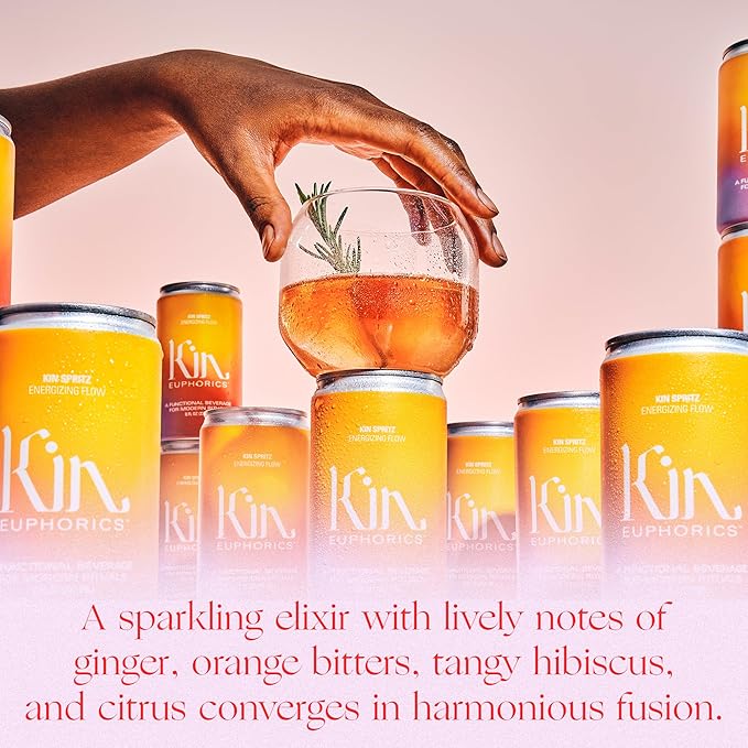 Kin Euphorics Kin Spritz Non-Alcoholic Functional Beverage | Invigorating Booster | Adaptogen & Nootropic Drink | Rhodiola Rosea, 5-HTP, GABA | Ready to Drink | 8 Fl Oz (8pk)