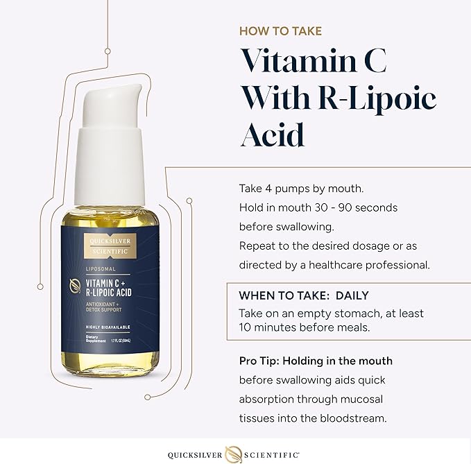 Quicksilver Scientific Vitamin C + R Lipoic Acid - Liposomal Vitamin C with RLA - Antioxidant, Detox & Immune Support Supplement - with Superior Absorption (50 ml)