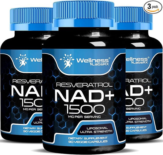 NAD Supplement, 1500mg - Liposomal NAD+ Supplement with Resveratrol, NAD Plus Boosting - Support Cellular Health & Healthy Aging - Ultra Strength Capsules, USA Made - 3 Pack