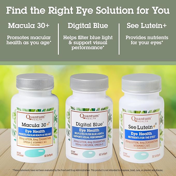 Quantum Health Macula 30+ Eye Care Supplement Promotes Macular & Retinal Health as You Age with Lutein Zeaxanthin Omega-3 Vitamins C & E Daily Nutrition for Women & Men - 60 Softgels