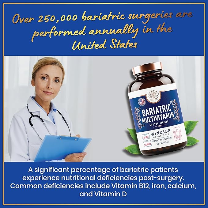 Bariatric Multivitamin with Iron - 45mg Iron Easy to Swallow, One a Day Bariatric Vitamins for Women and Men - Gastric Bypass, Gastric Sleeve Recovery Vitamin Multivitamins - 30 Caps