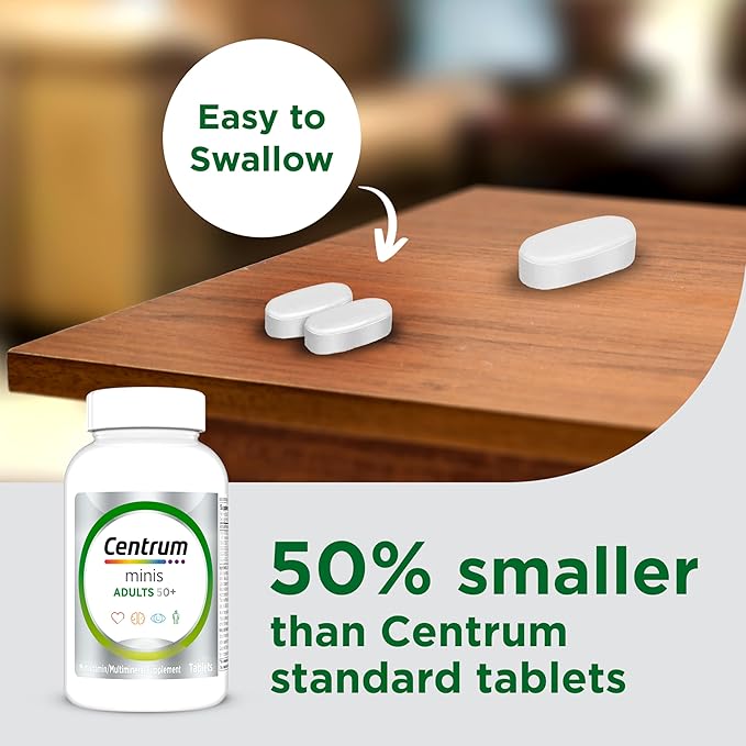 Centrum Minis Silver Multivitamin Tablet for Adults 50 Plus, Multimineral Supplement, Vitamin D3, B-Vitamins, Gluten Free, Non-GMO Ingredients, Supports Memory and Cognition in Older Adults - 320 Ct