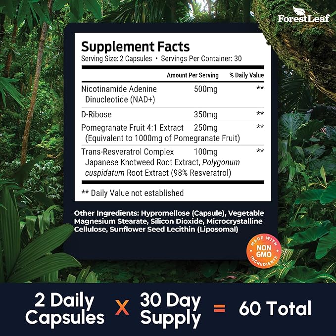 NAD+ Supplement – 1200mg Liposomal NAD Resveratrol Supplements for Women & Men – High Absorption Energy & Focus Support for Healthy Aging (60 Caps)
