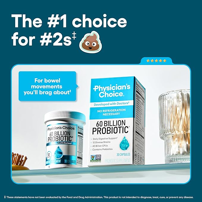 Physician's CHOICE Probiotics 60 Billion CFU - 10 Strains + Organic Prebiotics - Immune, Digestive & Gut Health - Supports Occasional Constipation, Diarrhea, Gas & Bloating - for Women & Men - 60ct