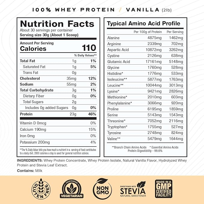 Muscle Feast 100% Grass Fed Whey Protein Powder, All Natural, Hormone Free Paure Raised Whey Protein Powder for Women & Men - Whey Concentrate, Isolate & Hydrolyzed Protein Powder Blend - Vanilla, 2lb