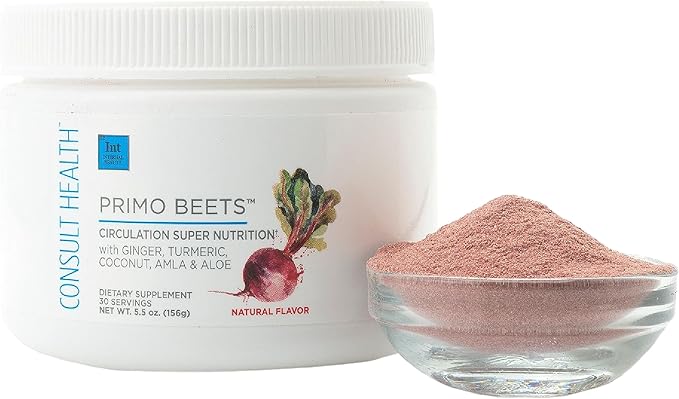 Consult Health Primo Beets - Beet Root Powder Drink Mix with Electrolytes - Nitrates to Support Circulation - Energy Boost - Ginger & Turmeric - for Men & Women - Natural Flavor - 30 Servings