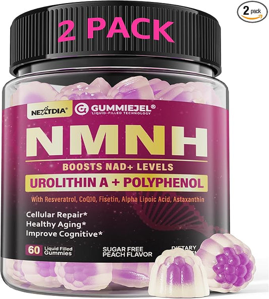 NAD+ Supplement for Women & Men, NMNH Gummies with Urolithin A, Polyphenol Complex, Resveratrol, Ultra Strength Optimized Aging, Cell Regeneration, Longevity, DNA Repair, Focus, Sugar Free, 120ts