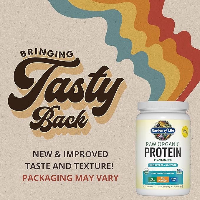 Garden of Life Protein Powder, Vegan Protein Powder, BCAA, Probiotics & Digestive Enzymes, Gluten & Lactose Free, Unflavored, 20 Servings