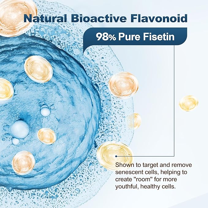 Liposomal Fisetin Complex Gummies - Healthy Aging & Cellular Renewal Support - 98% Purity Fisetin Supplement w/Trans-Resveratrol, Quercetin, Luteolin, Vitamin C & E, 1-A-Day, Vegan 120 Servings