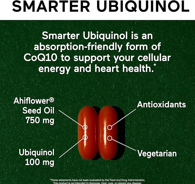 SMARTERNUTRITION Ubiquinol 100mg + Natural Plant-Based Complete Omega 3 6 9 - Clinically Studied Ahiflower® Oil - Ultra Absorption CoQ10 for Heart Support - Non-GMO - 180 Softgels[90-Day Supply]