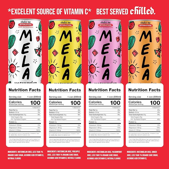 Mela Watermelon Water - Watermelon Juice, 100 Percent Natural Fruit Juice with Vitamin C, Electrolytes, Antioxidants - Coconut Water Alternative, Gluten-Free (Variety, 11.15 fl oz, 12-pack)
