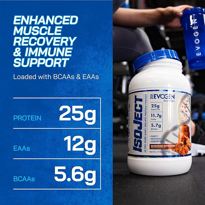 Evogen Isoject - Whey Protein Isolate | Ultra-Pure Whey Protein Powder with Ignitor Enzymes, BCAAs, and EAAs | Enhanced Absorption & Recovery | Salted Peanut Butter Candy | 25 Servings
