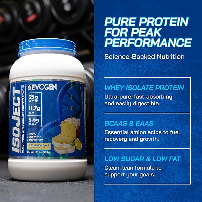 Evogen Isoject - Whey Protein Isolate | Ultra-Pure Whey Protein Powder with Ignitor Enzymes, BCAAs, and EAAs | Enhanced Absorption & Recovery | Ice Lemon Cake | 25 Servings