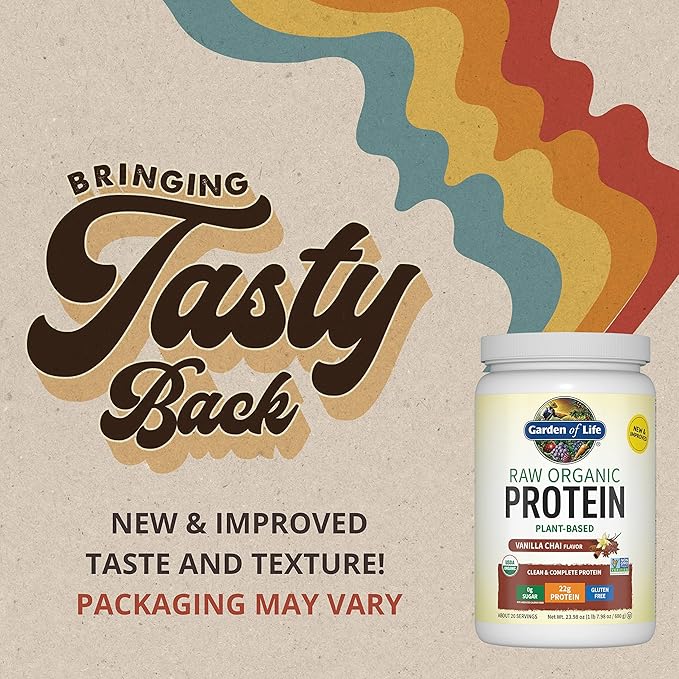 Garden of Life Protein Powder, Vegan Protein Powder, BCAA, Probiotics & Digestive Enzymes, Gluten & Lactose Free, Vanilla Chai, 20 Servings
