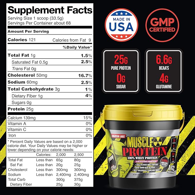Muscle Protein Whey Powder [12 lbs/Pack of 1]– Cold Filtered, 25g Pure Protein, 6.6g BCAAs (Packaging May Vary) (12LB, Strawberry)