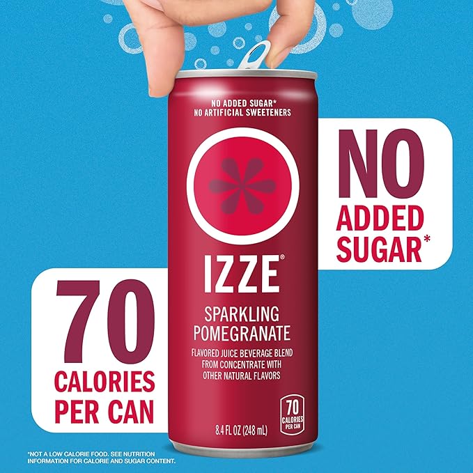 IZZE Sparkling Water Juice Beverage Blend, Pomegranate, No Sugar Added, 8.4 FL OZ, 24 Cans