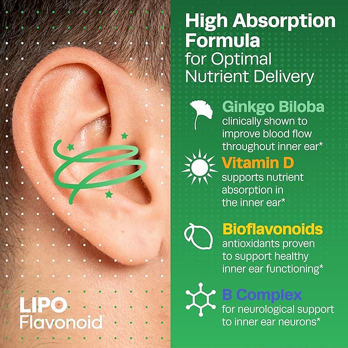 Lipo-Flavonoid Balance Support Supplement - Inner Ear Health & Vertigo Relief with Ginkgo Biloba, Bioflavonoids, & B Vitamins - Reduces Dizziness, Spinning, & Swaying - 30-Count